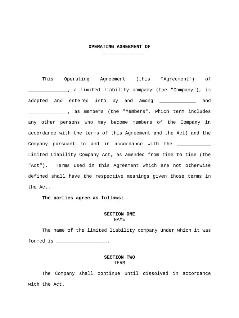 operating agreement form Preview on Page 1