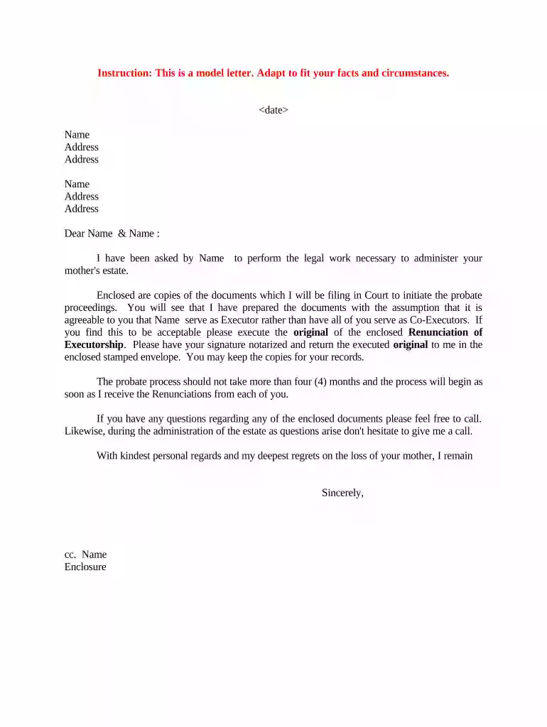 renunciation of nominated executor form Preview on Page 1