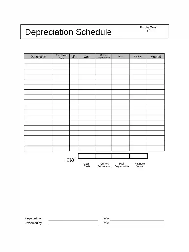depreciation schedule Preview on Page 1