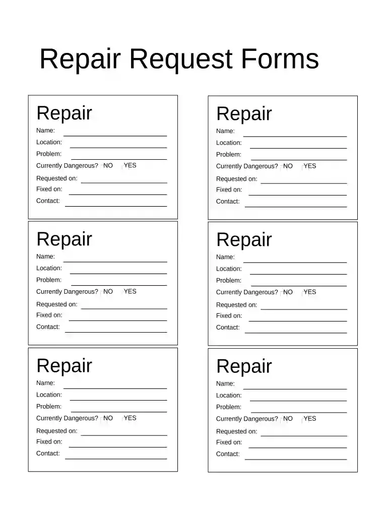 repair request form Preview on Page 1