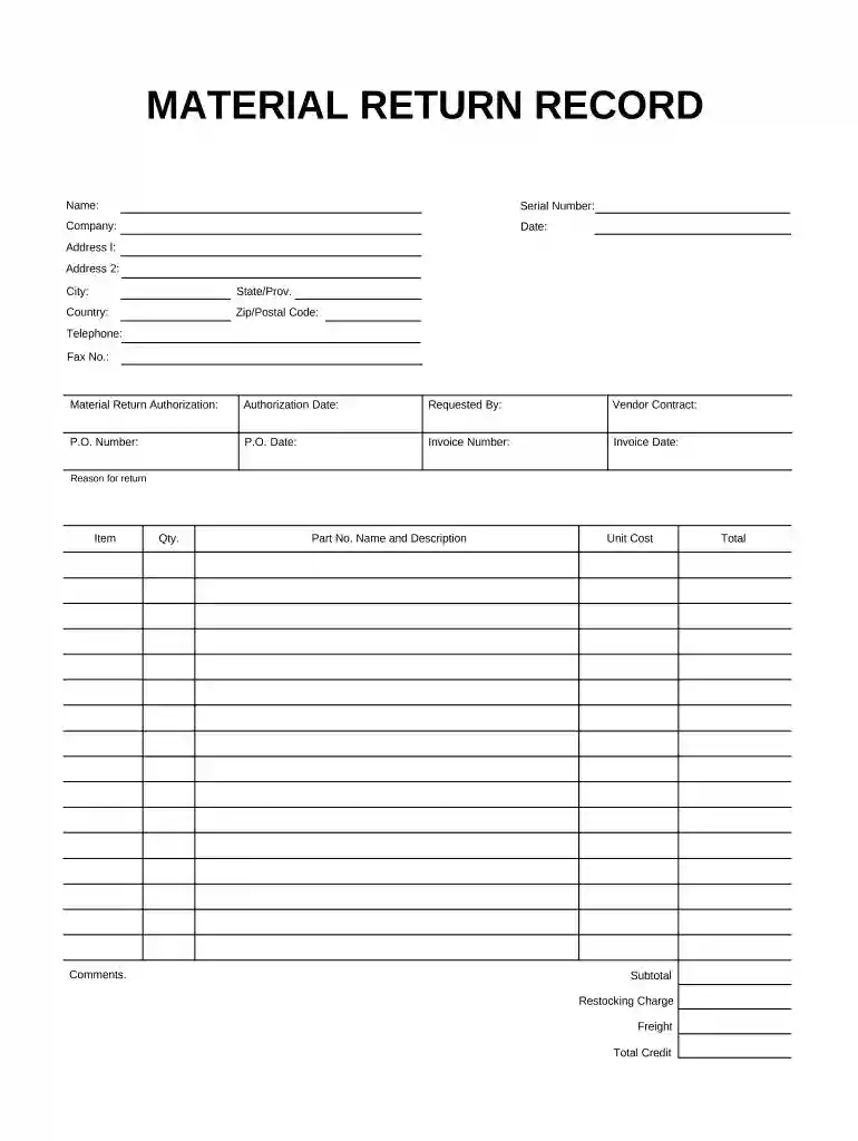 material return form Preview on Page 1