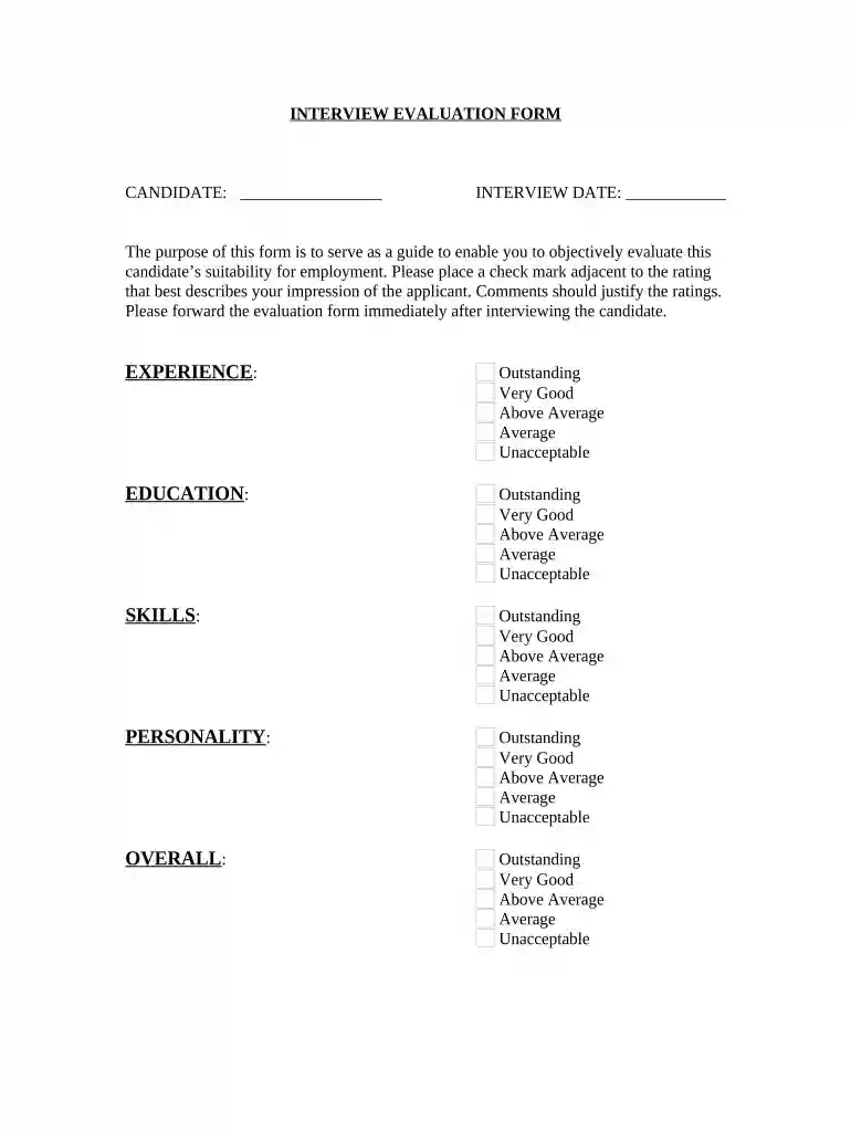 interview evaluation form Preview on Page 1