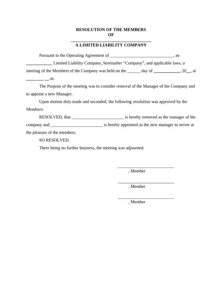 llc resolution template word Preview on Page 1