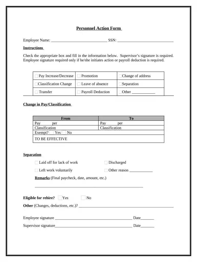 personnel action form template Preview on Page 1
