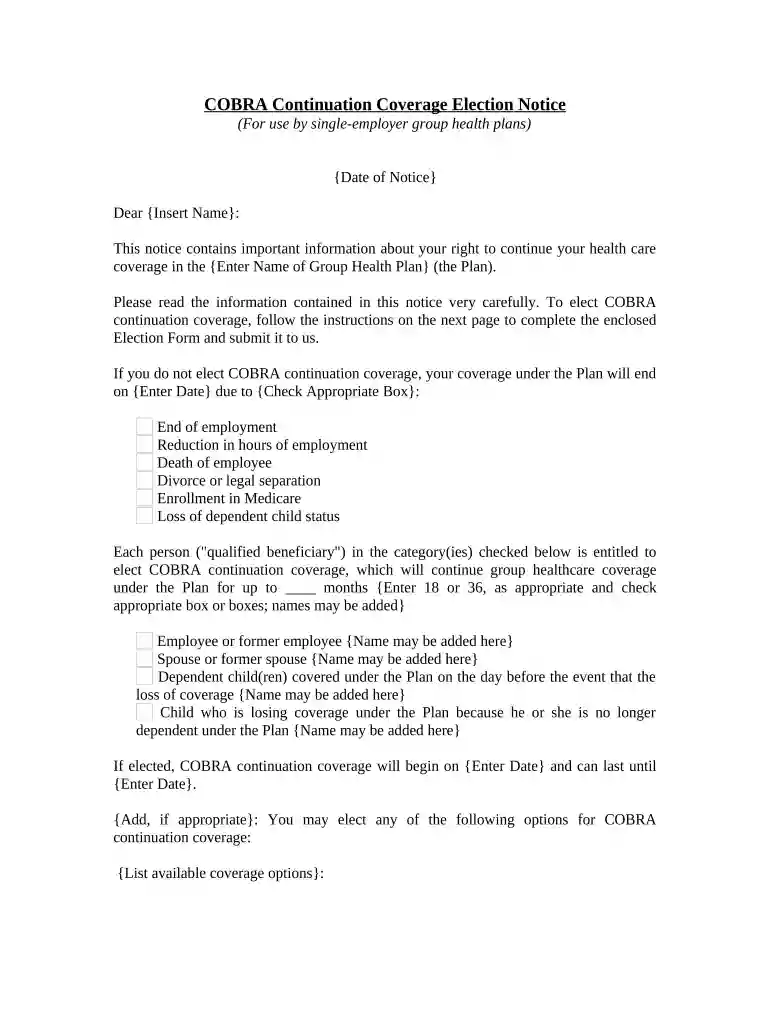 cobra letter to terminated employee Preview on Page 1