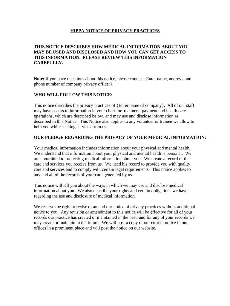 notice of privacy practices Preview on Page 1