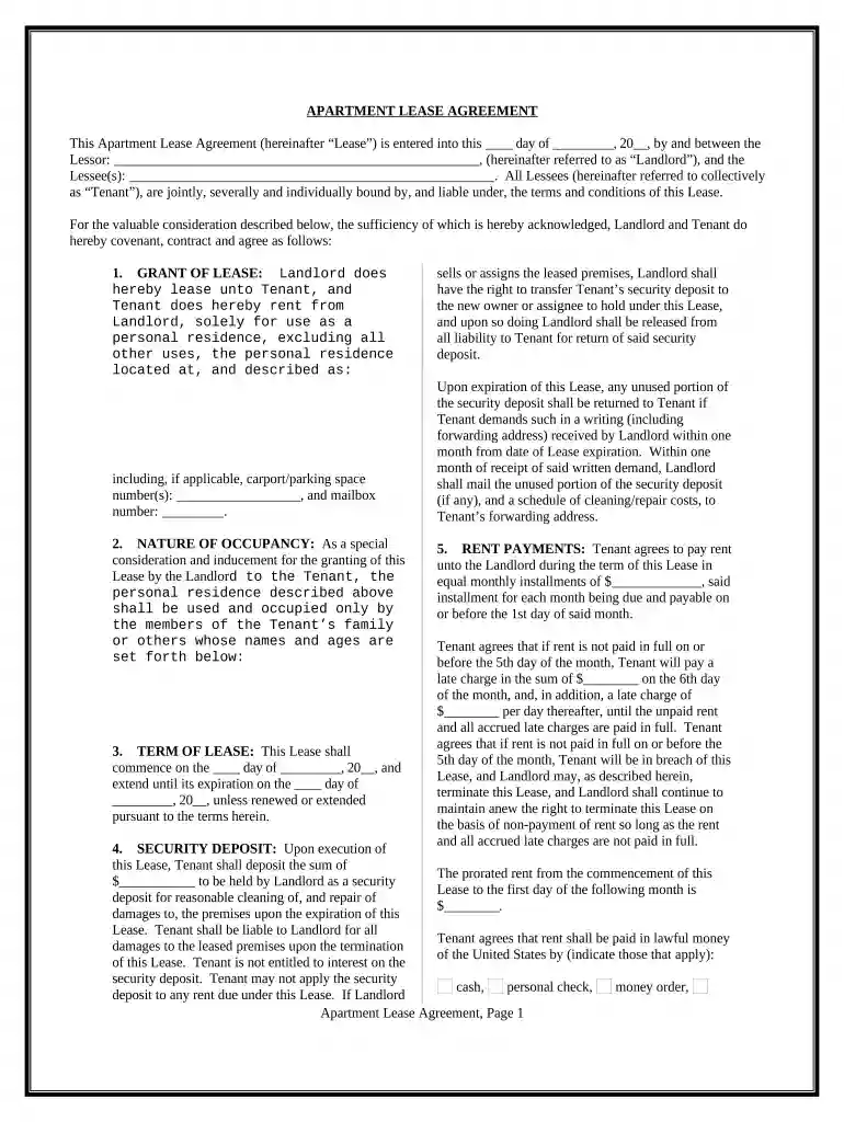 form for apartment rental Preview on Page 1