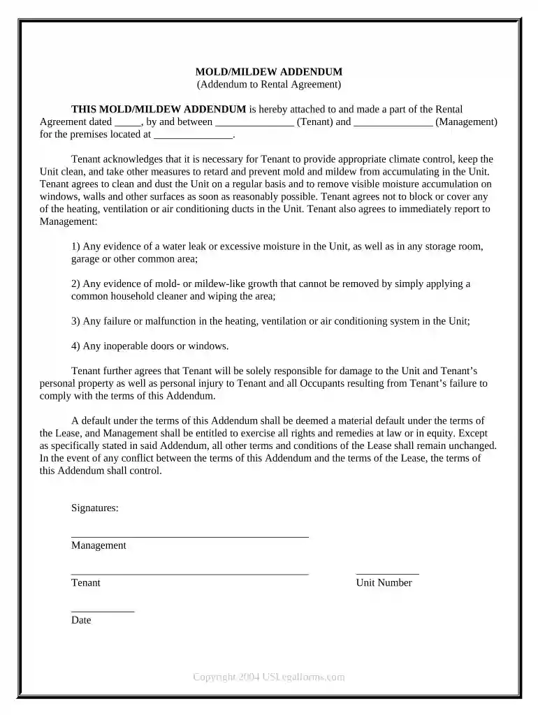 addendum apartment lease Preview on Page 1