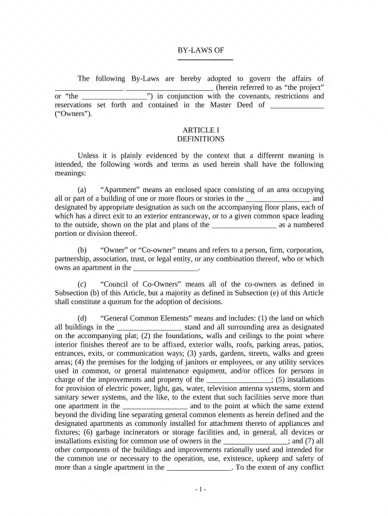 condo bylaws examples Preview on Page 1