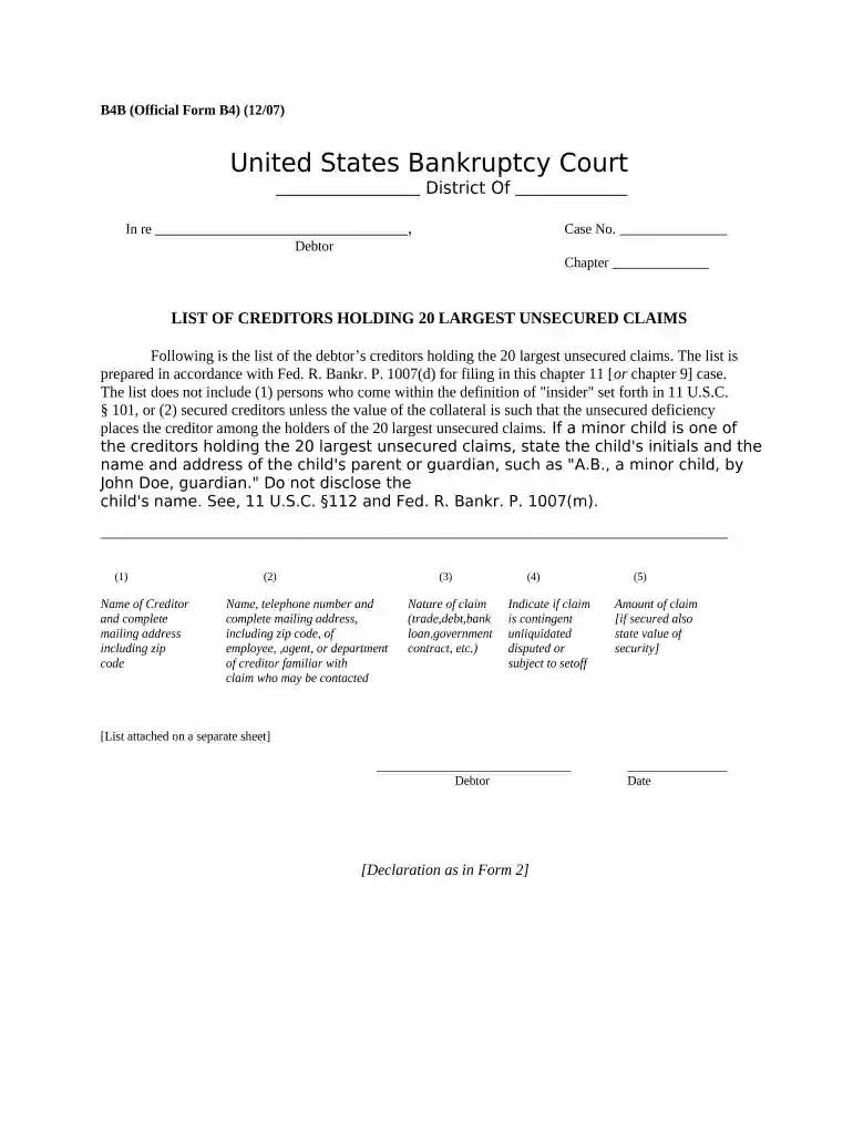 list of creditors template Preview on Page 1