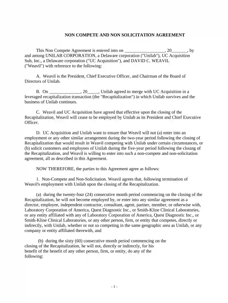 non solicitation of customers agreement Preview on Page 1