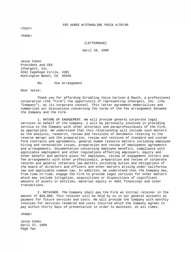 fee agreement template Preview on Page 1