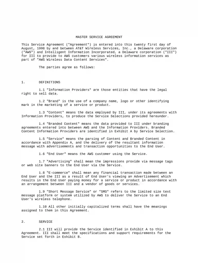 master services agreement Preview on Page 1