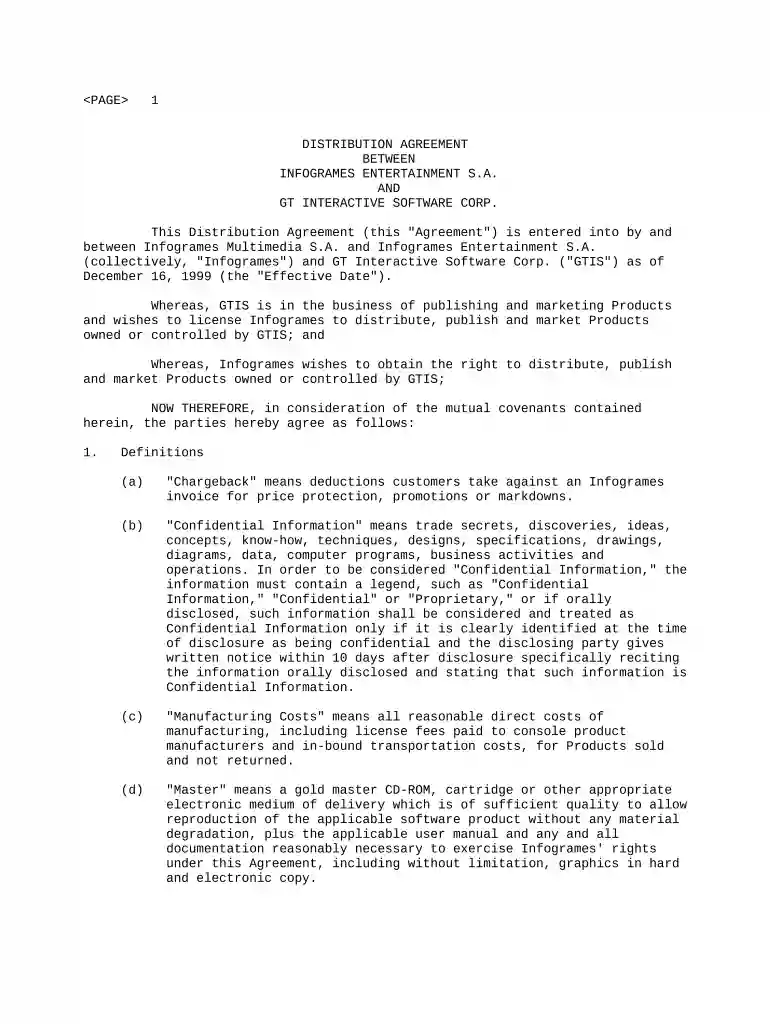 distribution agreement form Preview on Page 1
