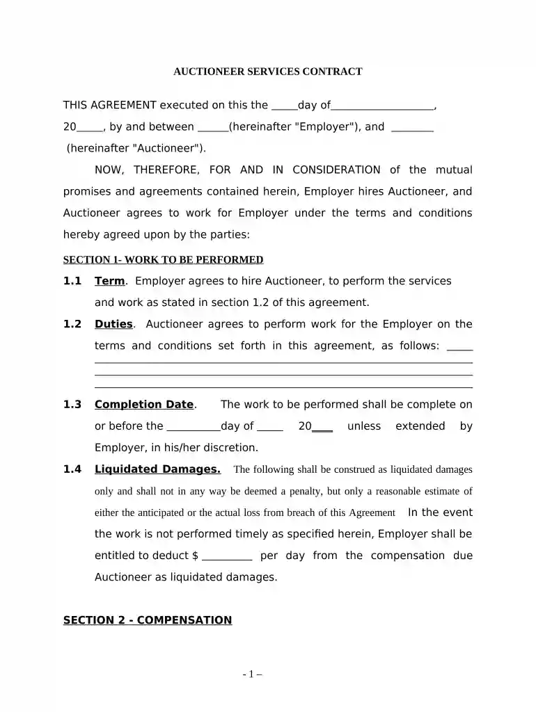 auction contract template Preview on Page 1
