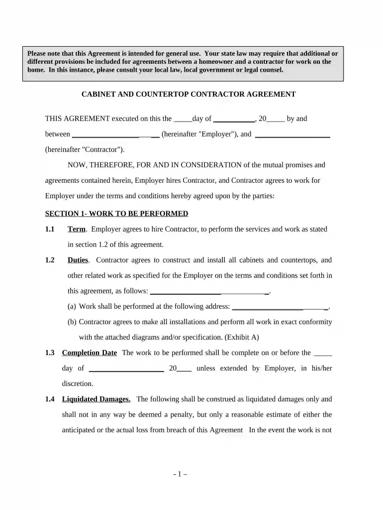 kitchen cabinet contract template Preview on Page 1