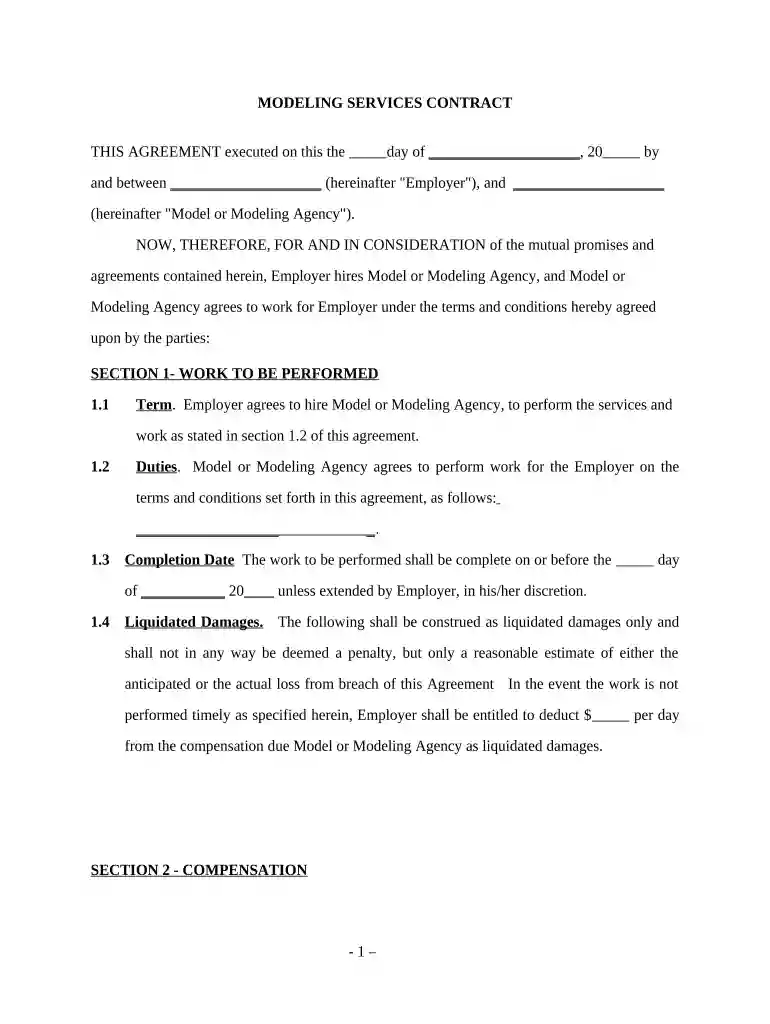 model contract Preview on Page 1