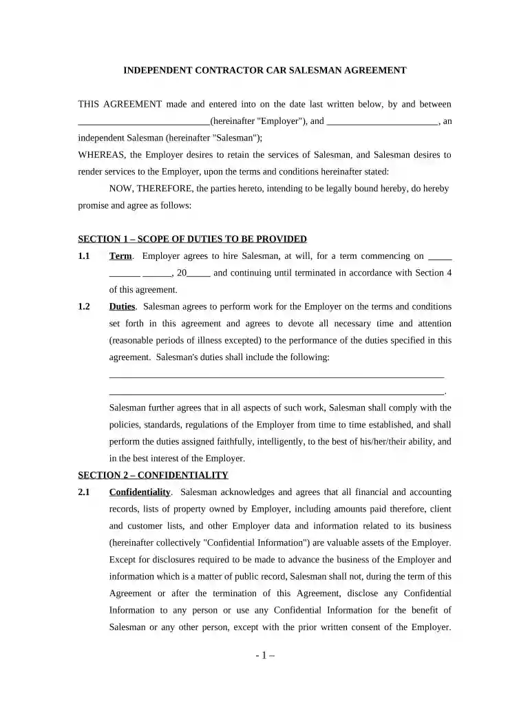 salesman agreement Preview on Page 1