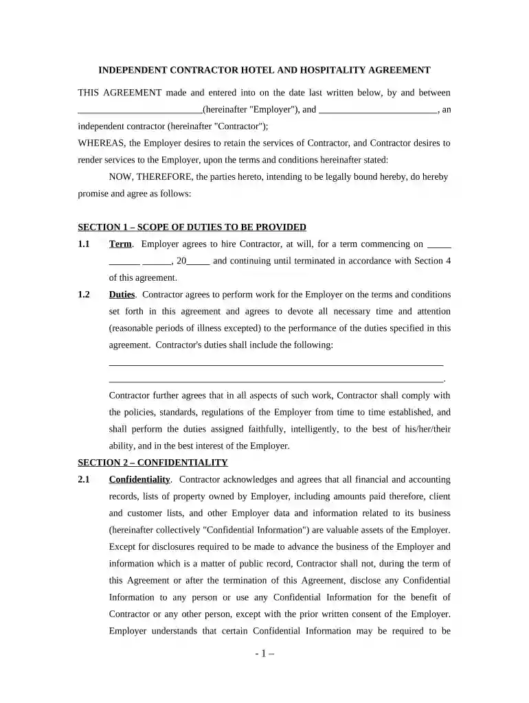 hotel contract agreement sample Preview on Page 1