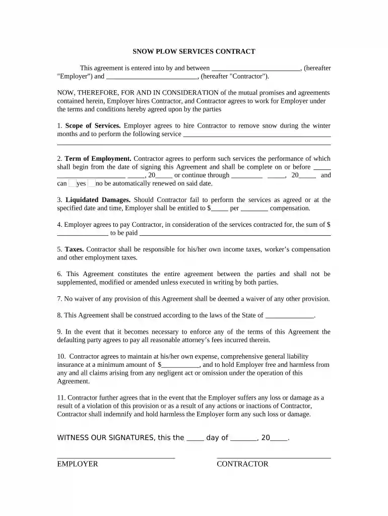 snow removal contract template Preview on Page 1