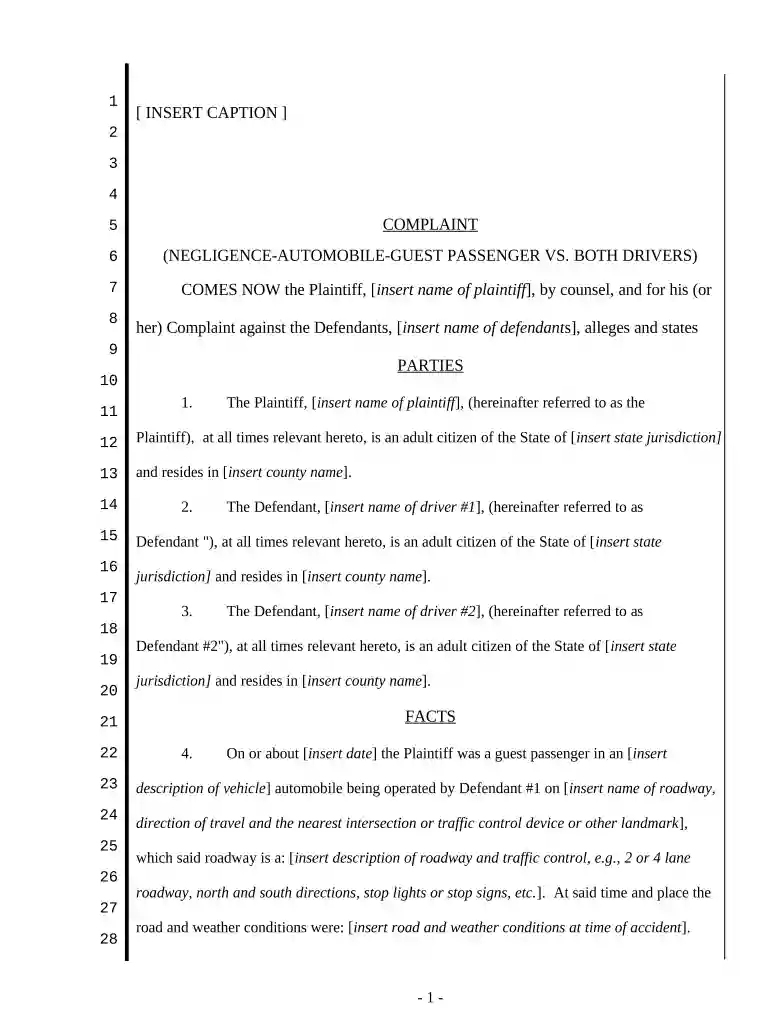 complaint auto negligence Preview on Page 1