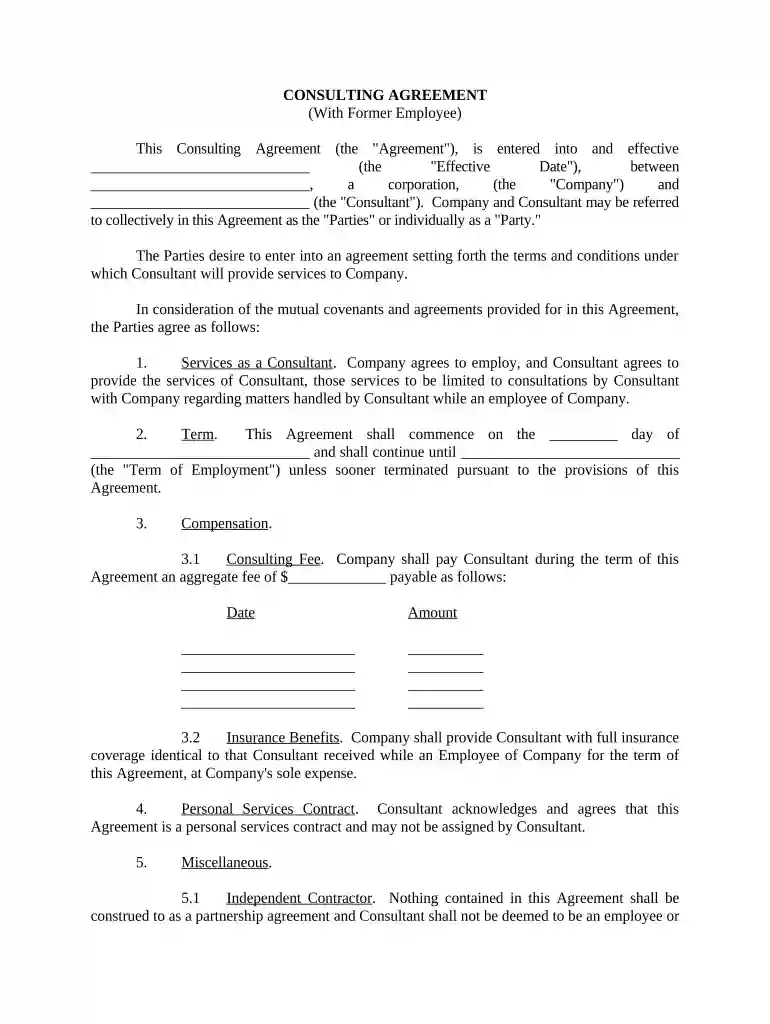 consulting agreement with Preview on Page 1