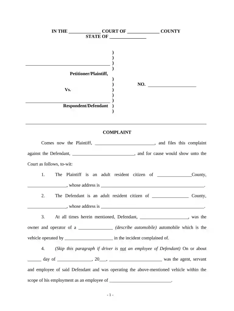 sample complaint car accident Preview on Page 1