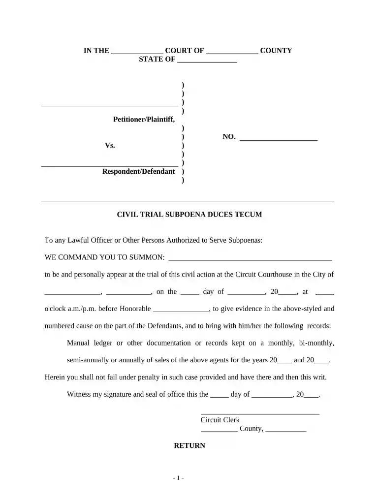 civil subpoena duces tecum Preview on Page 1