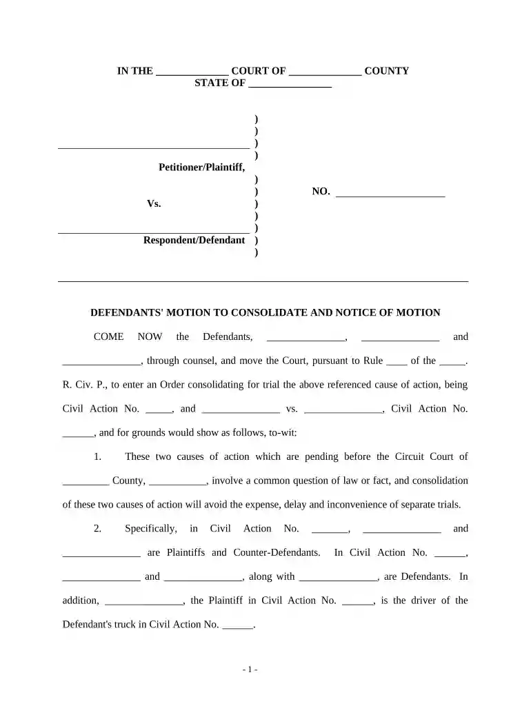 motion to consolidate immigration court sample Preview on Page 1