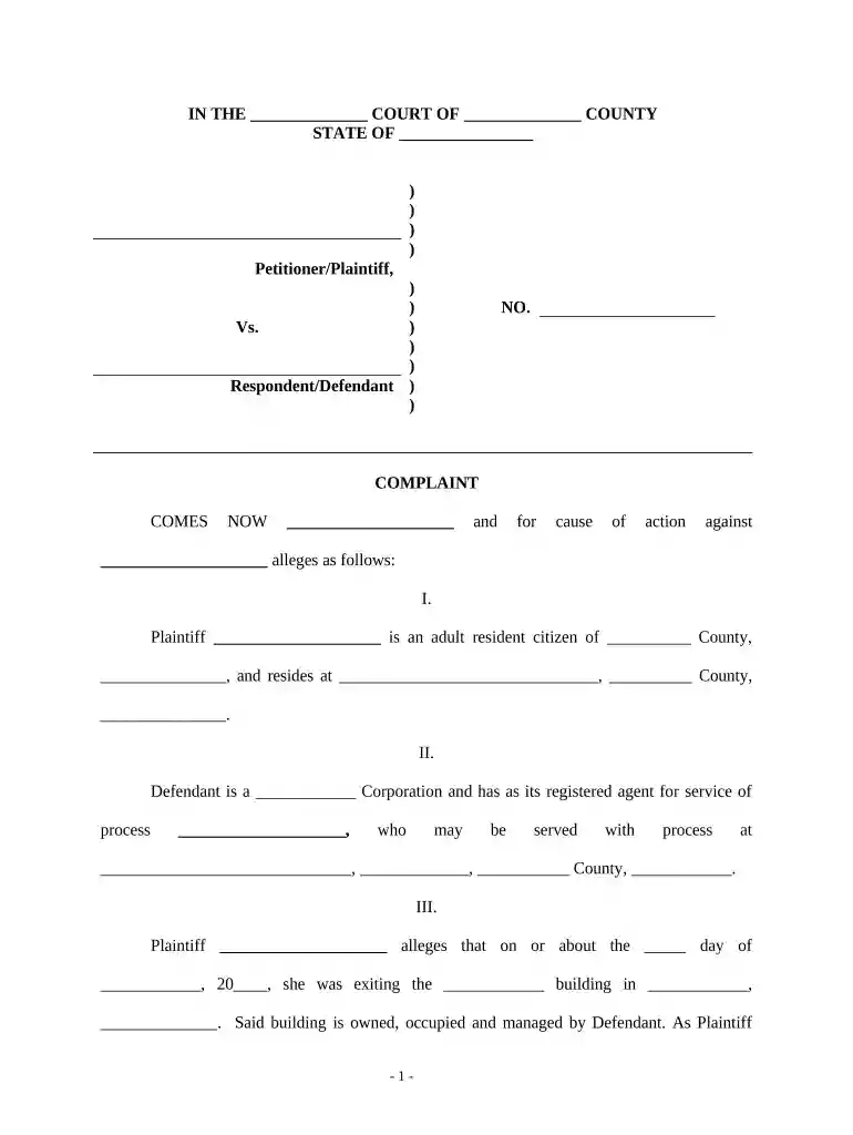 complaint court form Preview on Page 1