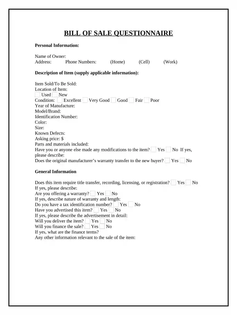 bill sale form sample Preview on Page 1