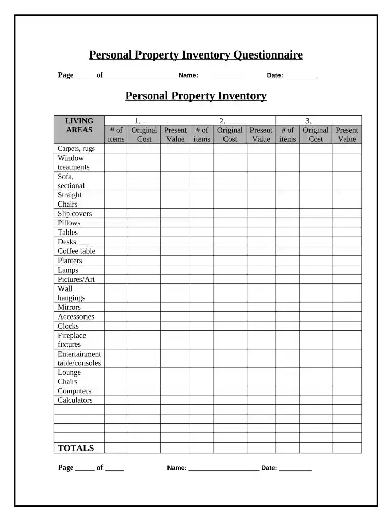 property inventory form Preview on Page 1