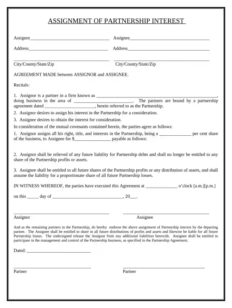 assignment of partnership interest form Preview on Page 1