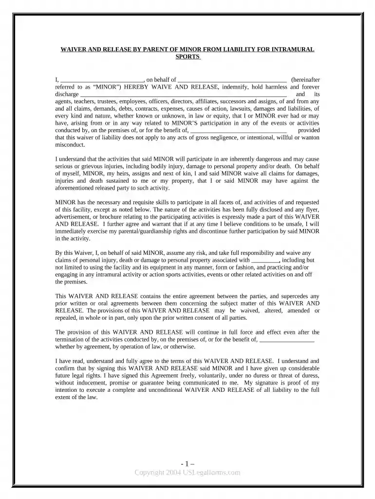 waiver release liability Preview on Page 1