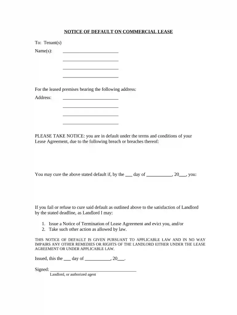commercial lease default letter template Preview on Page 1