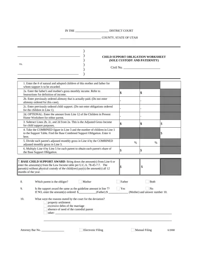 indiana child support worksheet Preview on Page 1