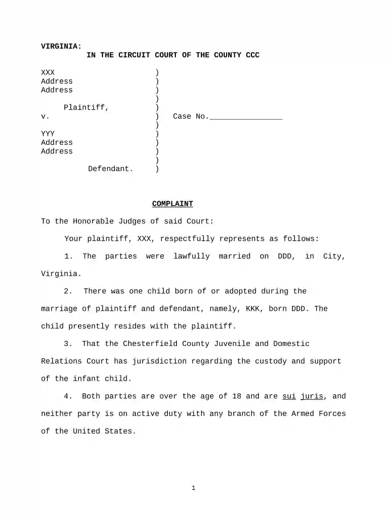 virginia uncontested divorce forms pdf Preview on Page 1