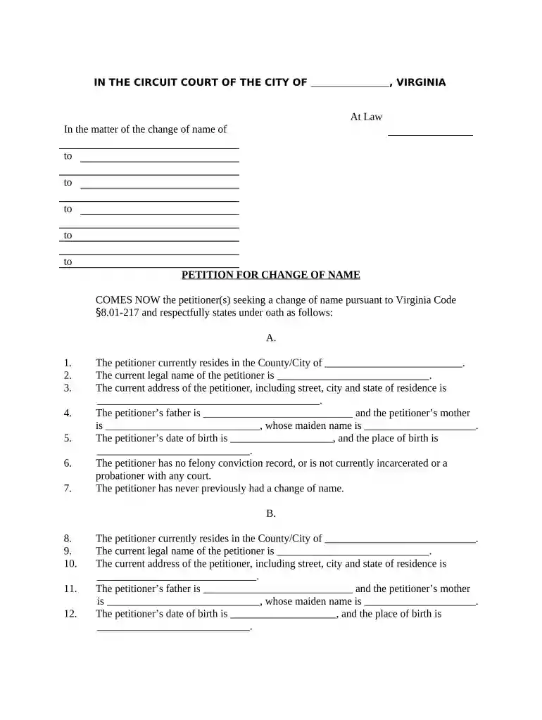 va name change form Preview on Page 1