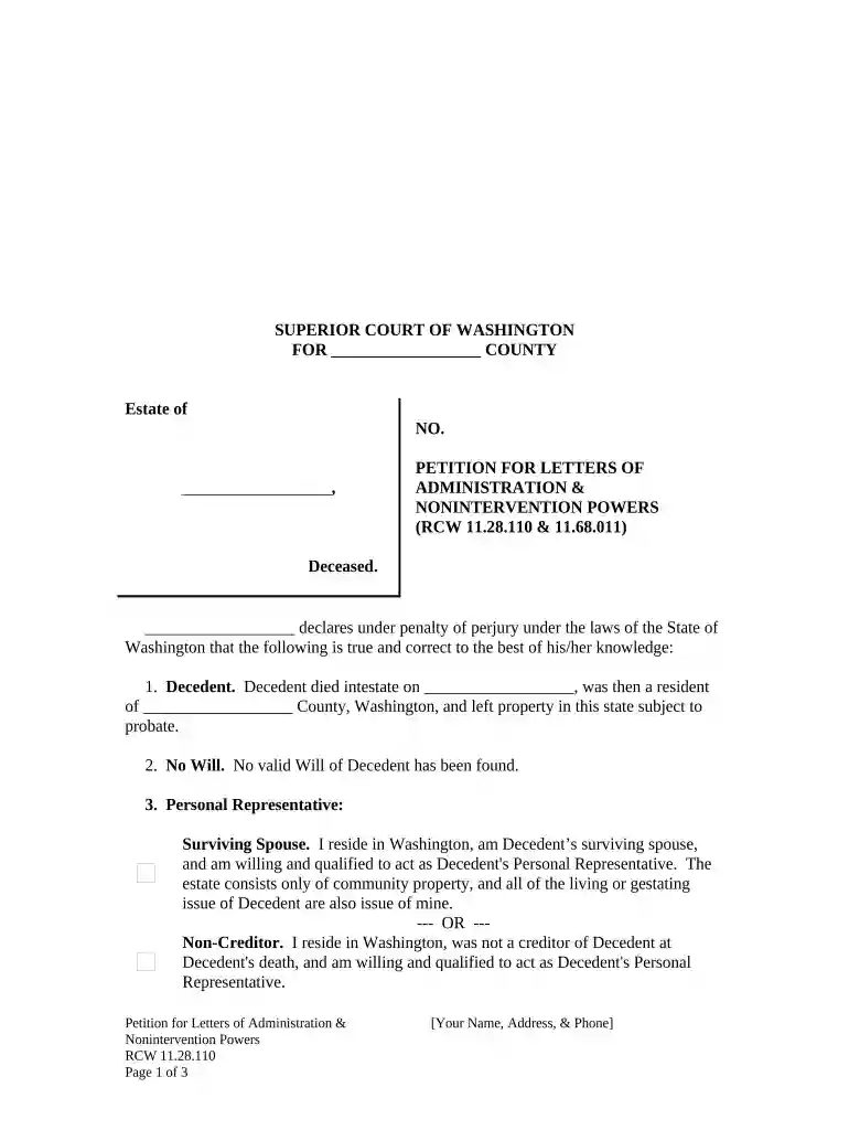 application for letters of administration Preview on Page 1