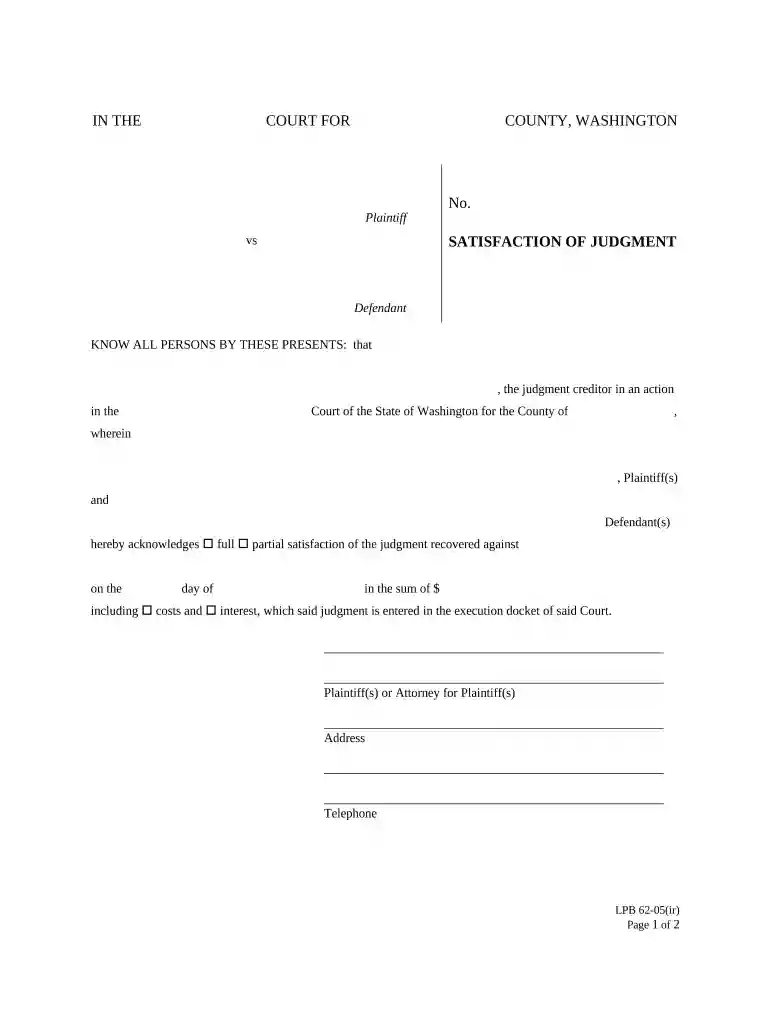 satisfaction of judgment washington state Preview on Page 1