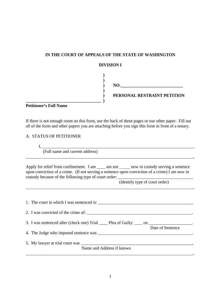 personal restraint petition Preview on Page 1