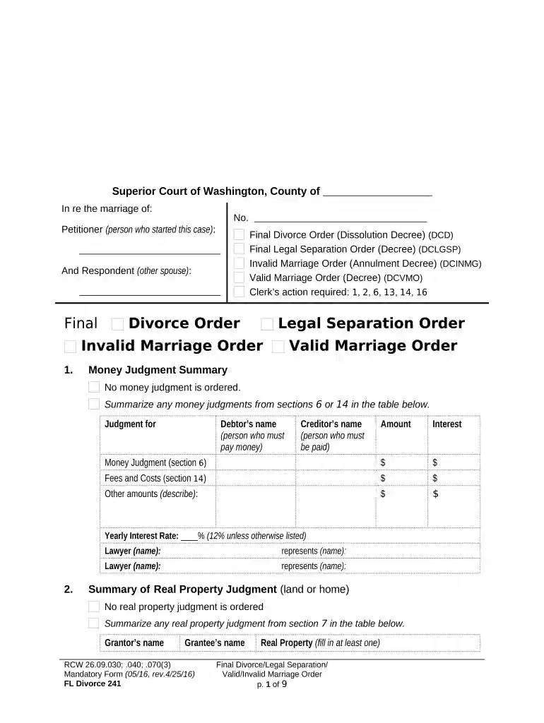 divorce papers washington state Preview on Page 1