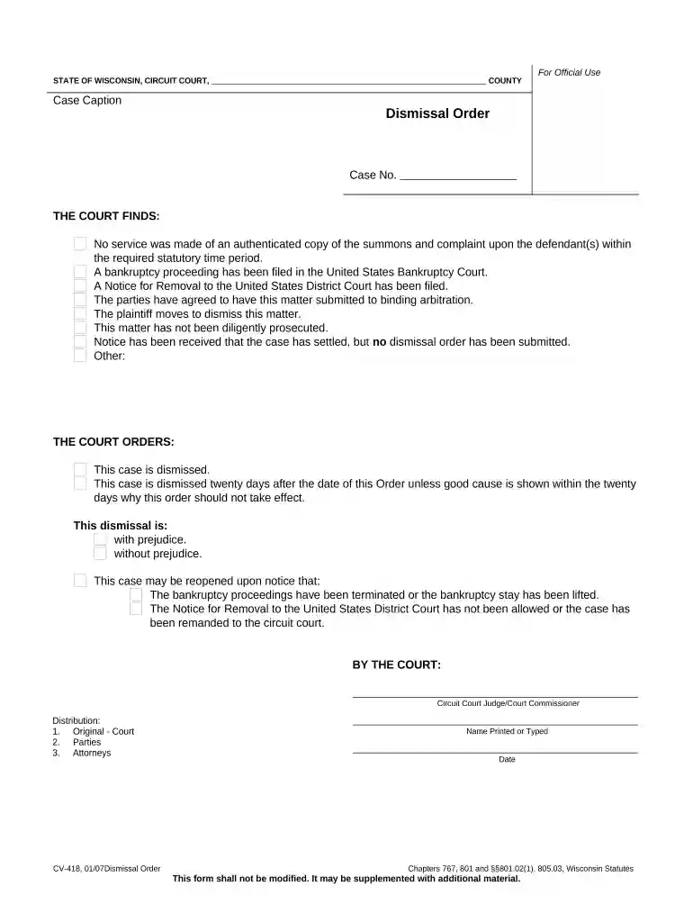 order of dismissal Preview on Page 1