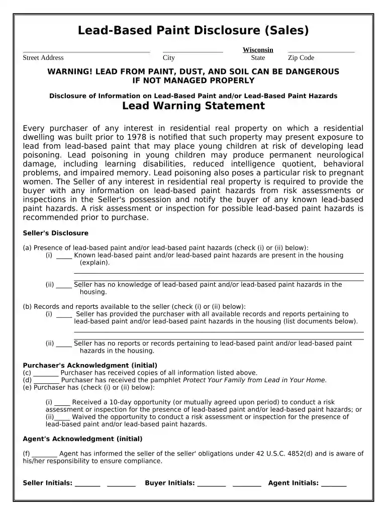 lead based paint disclosure wisconsin Preview on Page 1