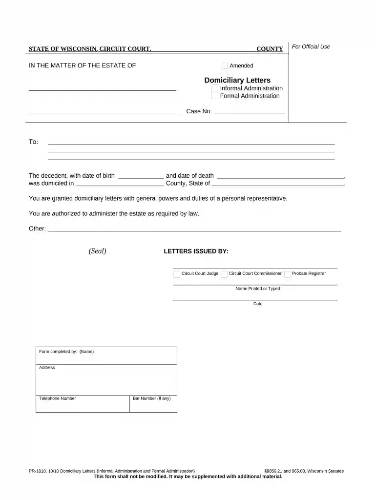 domiciliary letter Preview on Page 1