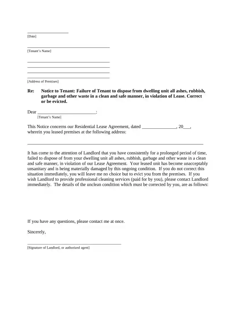 sample letter to tenants regarding garbage disposal Preview on Page 1