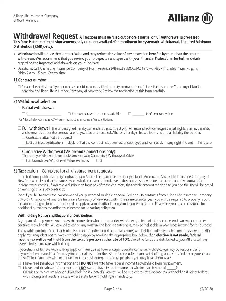 allianz withdrawal request form Preview on Page 1