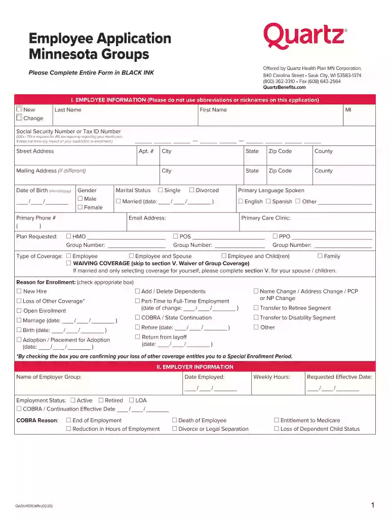 Medicare Select Enrollment Application - Quartz Preview on Page 1