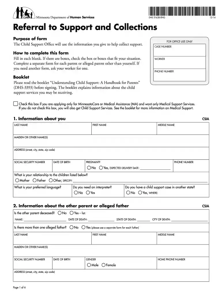 DHS-3163B-ENG (Referral to Support and Collections) This form is used by MinnesotaCare, Medical Assi Preview on Page 1