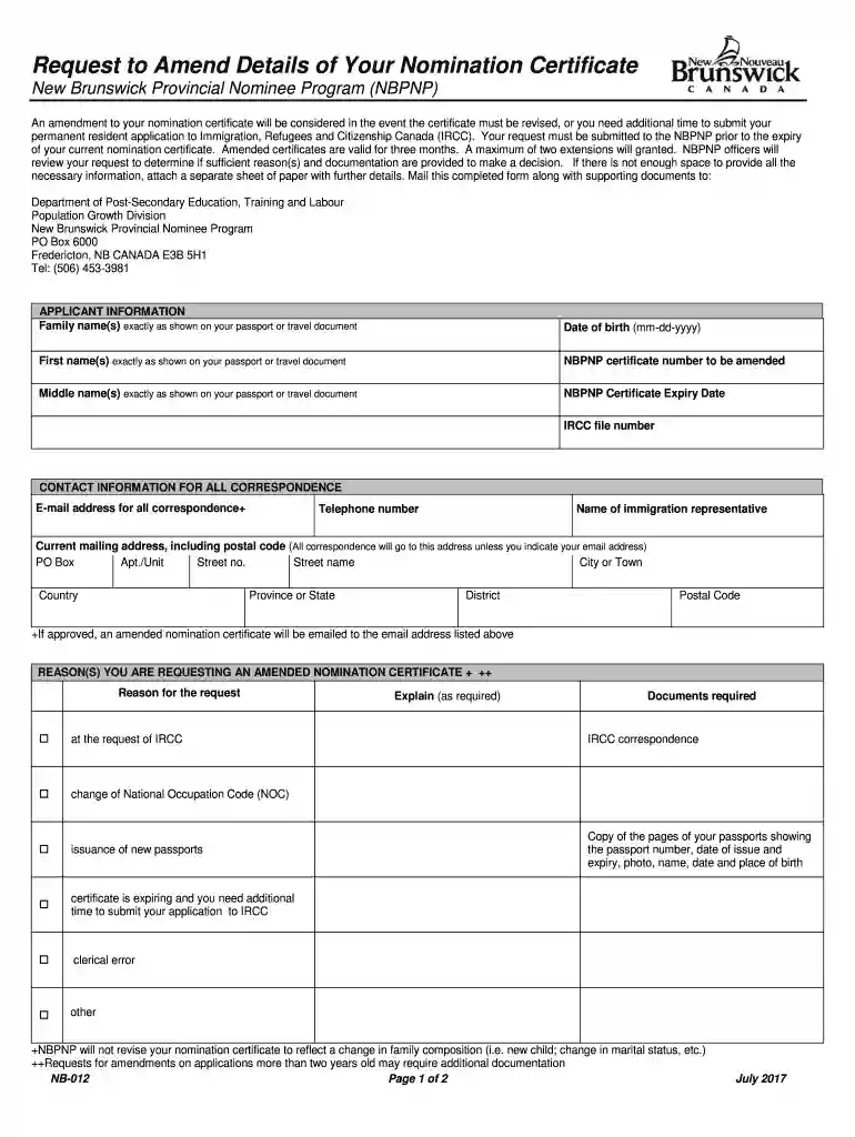 nomination certificate from a province or territory Preview on Page 1